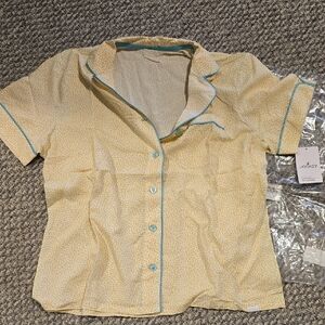 Jockey Pale Yellow Pajama Top with Teal Trim